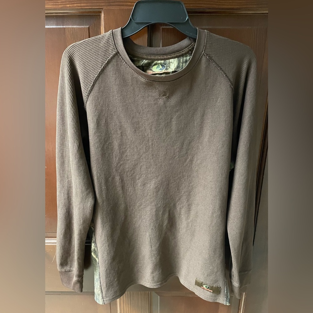 Mossy Oak Shirt Mens L Brown Long Sleeve Thermal Hunting Outdoor Lightweight